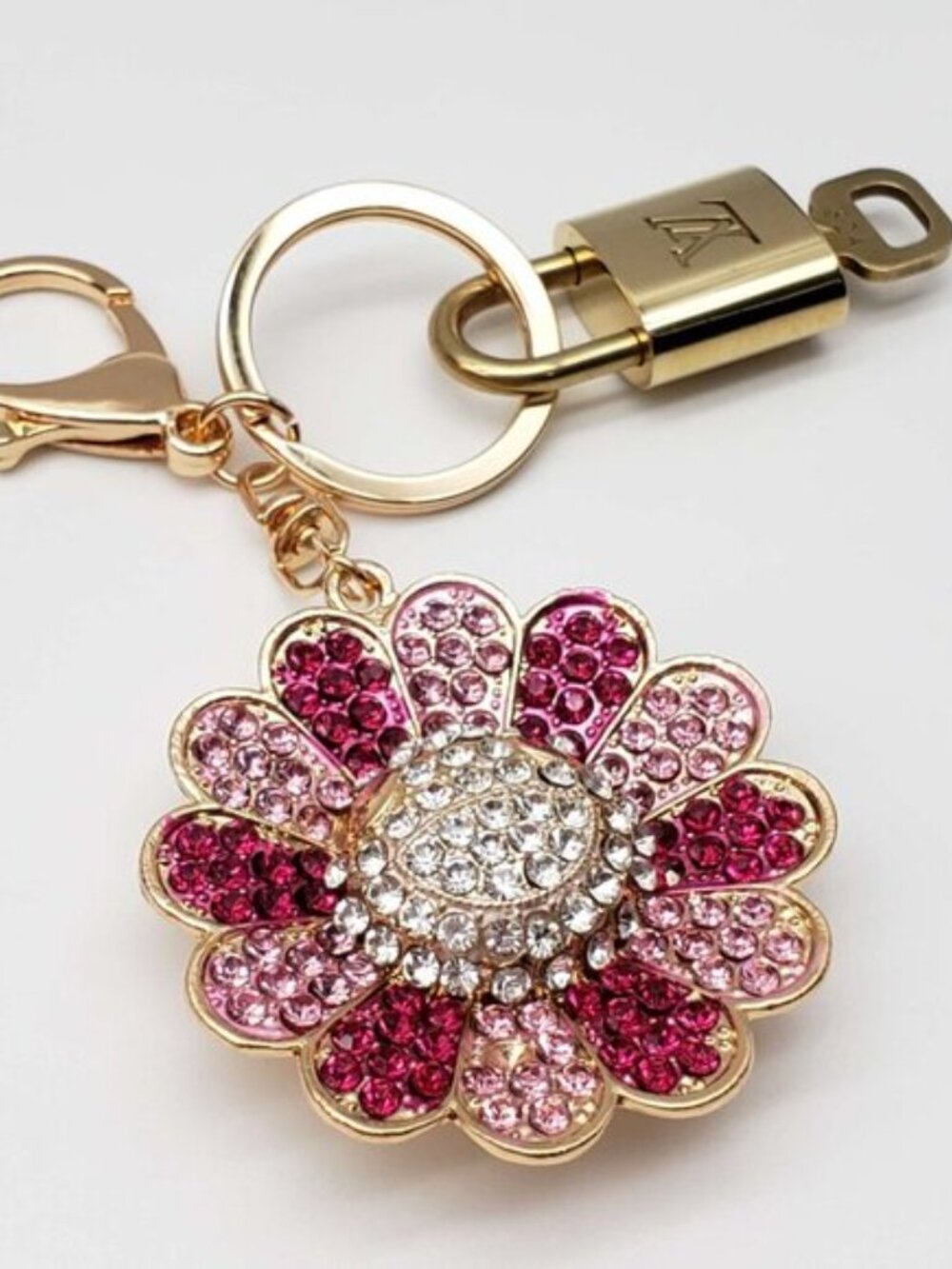 Louis Vuitton Gold Padlock 🔒 Key Set Authentic LV w/ Unbranded Flower Keychain - Picture 5 of 7